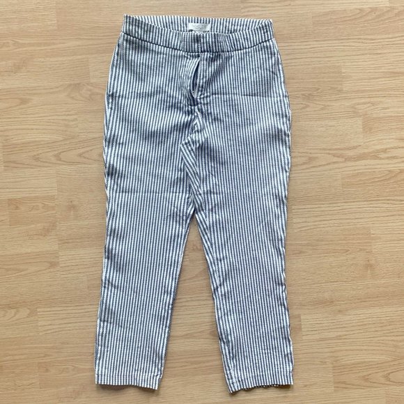 RACHEL ZOE Blue White Pinstripe Nautical Stretch Cropped Ankle Pant Sz 6 - Picture 1 of 11